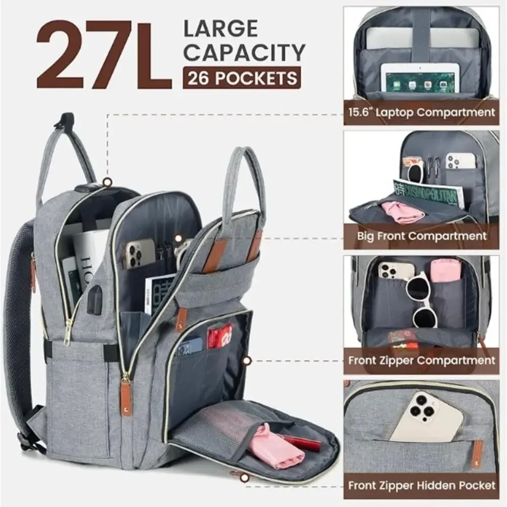 NWOT LoveVook Laptop Backpack Travel Carry On Back to School Gray w Gold Zippers